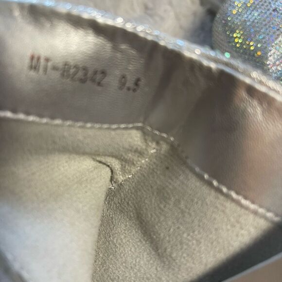 Moda Tope synthetic Silver Rhinestones Ankle Boots pointed toe side zipper SZ9.5 - Picture 13 of 16